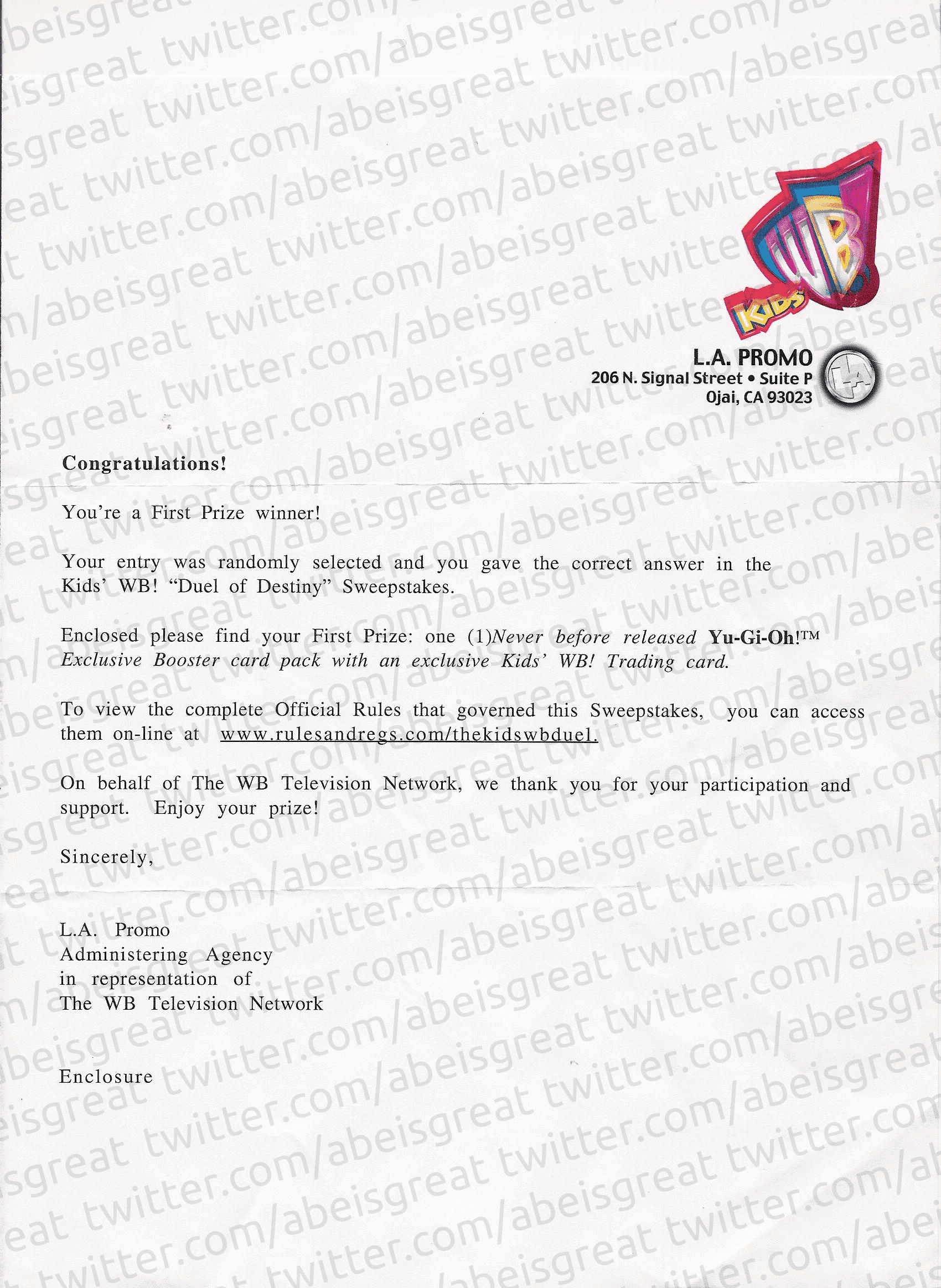 Kids' WB! Duel of Destiny promotional card cover